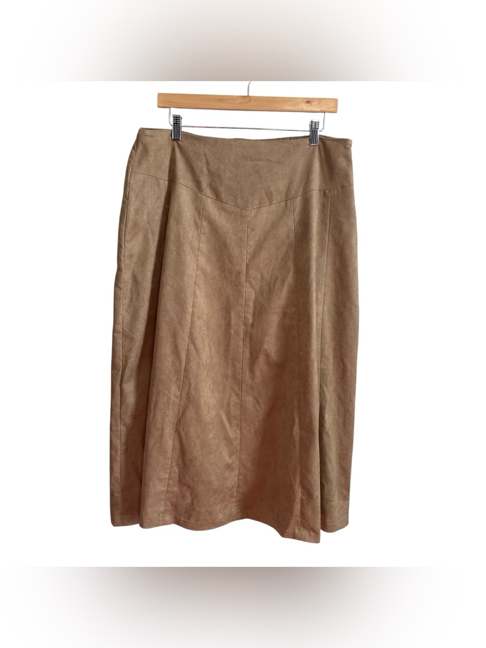 Coldwater Creek Tan Faux Suede A Line Light Brown Boho Academia Midi Skirt Large
